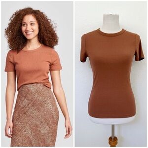 EUC - A New Day - Slim Fit Ribbed Short Sleeve T-Shirt | Burnt Orange/Rust | XS